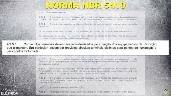 Os circuitos terminais devem ser individualizados pela função dos equipamentos.