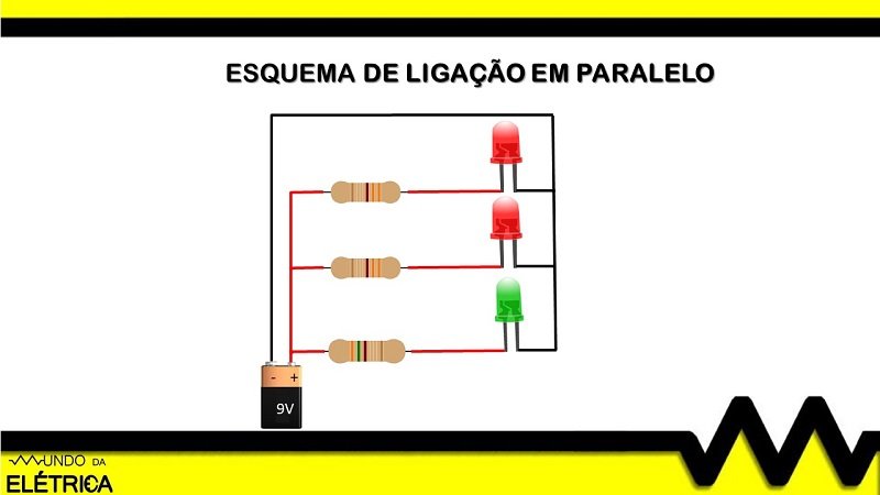 Como fazer a ligação de três LED`s em paralelo?