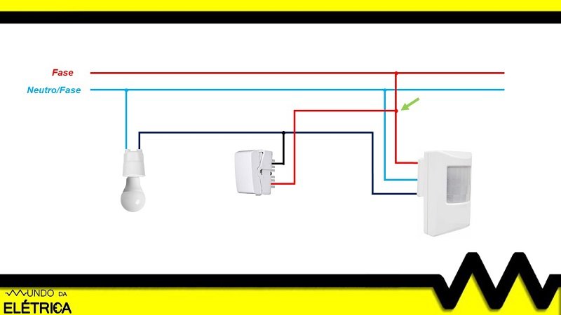 Esquema de ligação sensor de presença.Instalação sensor de presença passo a passo.