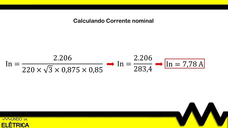 Como calcular a corrente nominal de um motor?