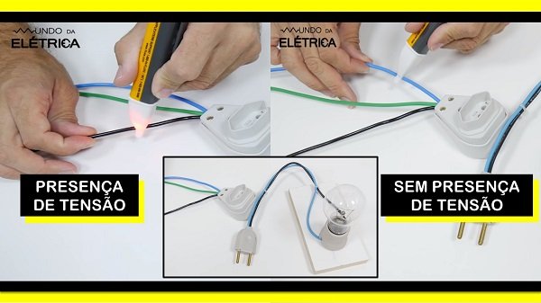 Teste é da tensão elétrica no cabo de fase e neutro.
