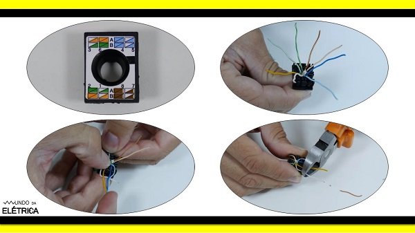 Em seguida deve-se cortar a sobra de cabos, deixando um pouco rente ao conector.