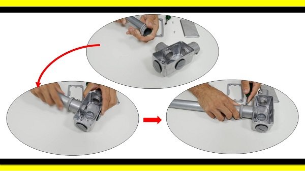 Colocada no eletroduto antes de ser encaixado o eletroduto no conector.
