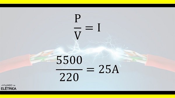 Dividir a potência pela tensão e a corrente elétrica do chuveiro.
