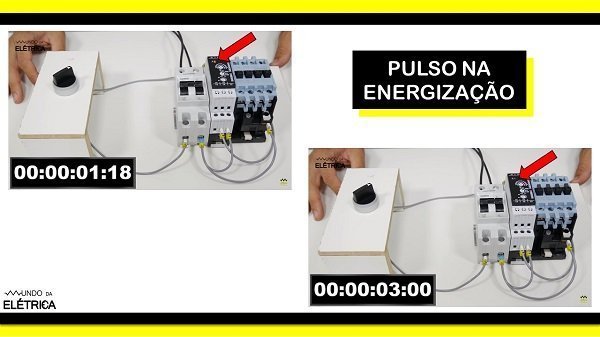 O contator vai acionar instantaneamente e após 3 segundo o contator vai ser desligado.