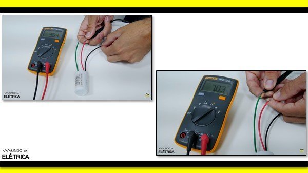 Um capacitor de 3 micro farad e 7 micro farad.
