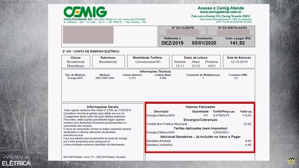 Taxa de iluminação pública e bandeiras tarifárias.